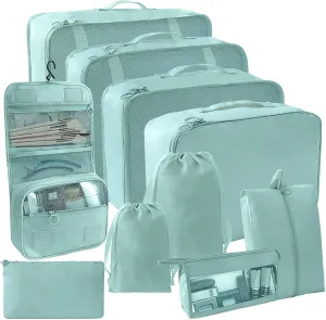 SLMT 10 Set Packing Cubes for Suitcases, Luggage Organizer Bags for Carry On, Travel Bags Organizer for Luggage, Must Have Travel Essentials for Women and Men (Cyan)