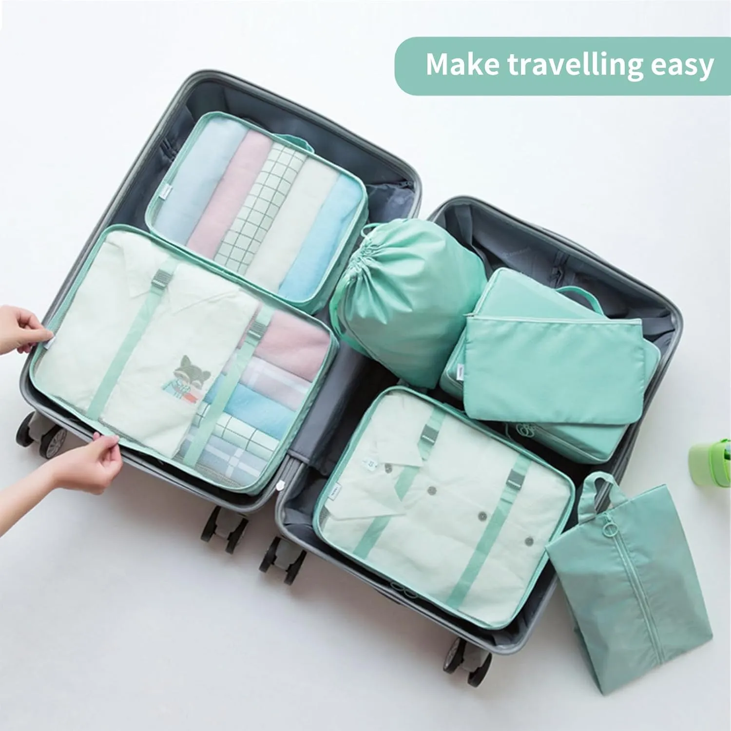 SLMT 10 Set Packing Cubes for Suitcases, Luggage Organizer Bags for Carry On, Travel Bags Organizer for Luggage, Must Have Travel Essentials for Women and Men (Cyan)