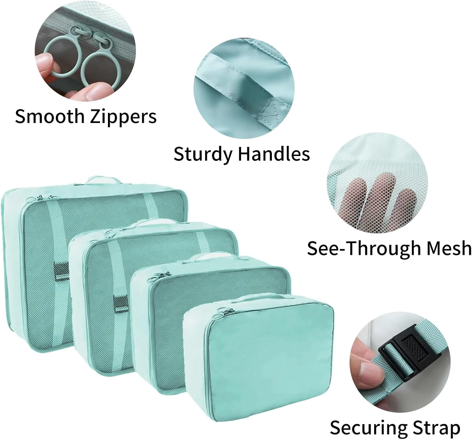 SLMT 10 Set Packing Cubes for Suitcases, Luggage Organizer Bags for Carry On, Travel Bags Organizer for Luggage, Must Have Travel Essentials for Women and Men (Cyan)
