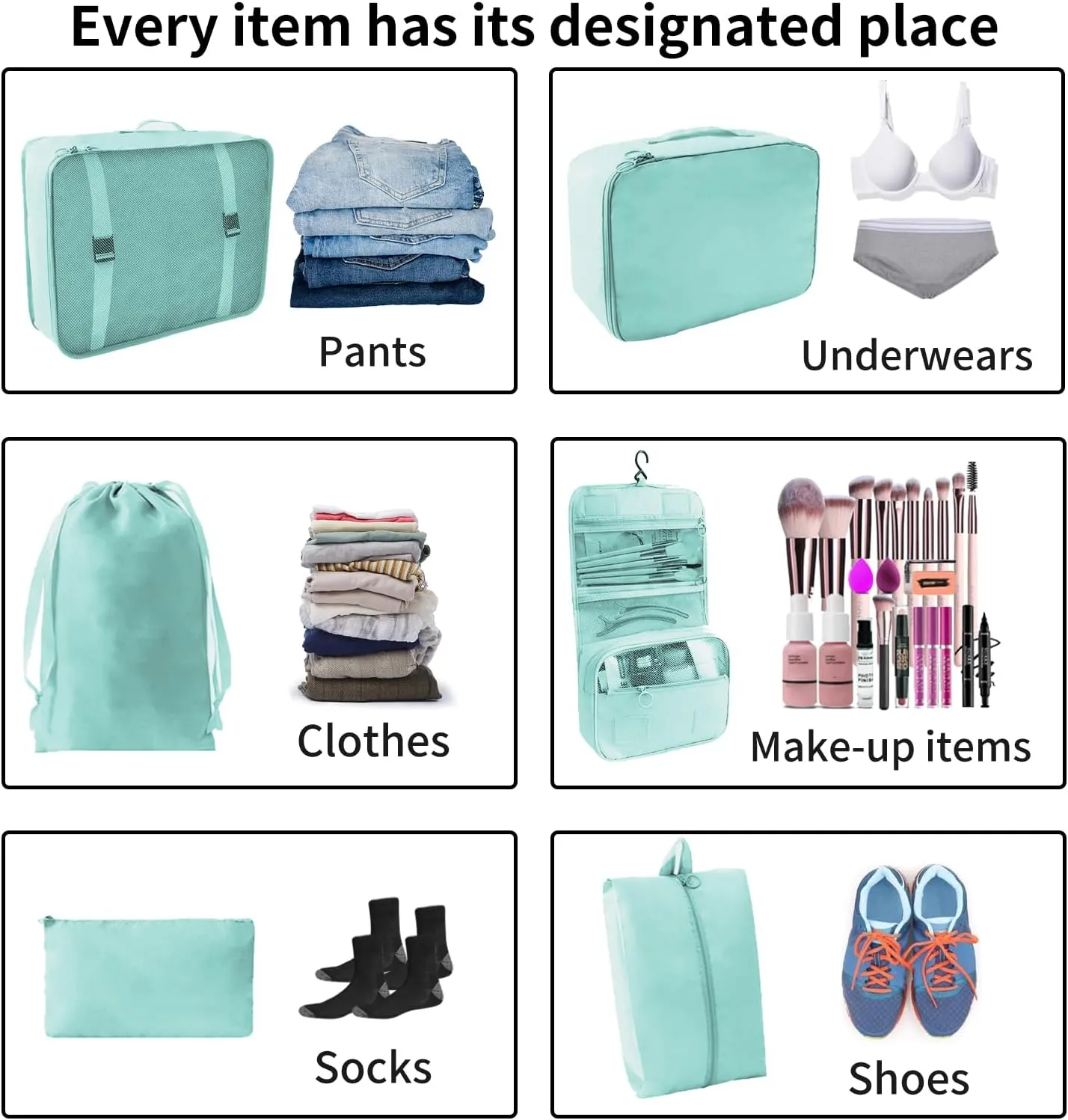 SLMT 10 Set Packing Cubes for Suitcases, Luggage Organizer Bags for Carry On, Travel Bags Organizer for Luggage, Must Have Travel Essentials for Women and Men (Cyan)