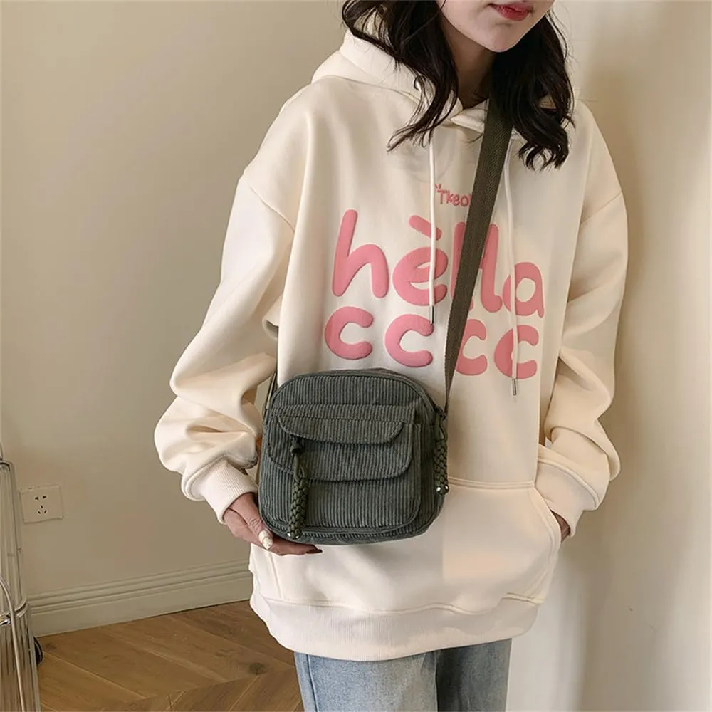 Small Corduroy Crossbody Bag Multi Pockets Hobo Satchel Handbag Mini Casual Corduroy Shoulder Mobile Phone Purse (Green)