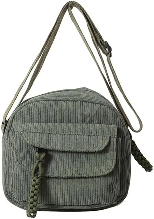 Small Corduroy Crossbody Bag Multi Pockets Hobo Satchel Handbag Mini Casual Corduroy Shoulder Mobile Phone Purse (Green)