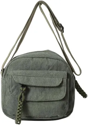 Small Corduroy Crossbody Bag Multi Pockets Hobo Satchel Handbag Mini Casual Corduroy Shoulder Mobile Phone Purse (Green)
