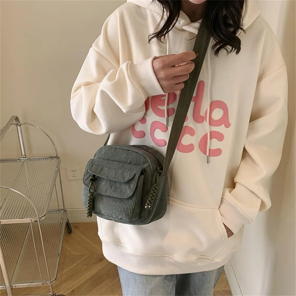 Small Corduroy Crossbody Bag Multi Pockets Hobo Satchel Handbag Mini Casual Corduroy Shoulder Mobile Phone Purse (Green)