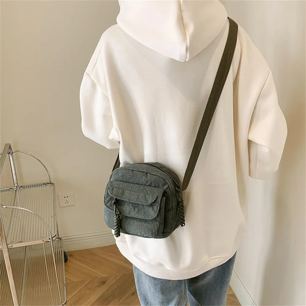 Small Corduroy Crossbody Bag Multi Pockets Hobo Satchel Handbag Mini Casual Corduroy Shoulder Mobile Phone Purse (Green)