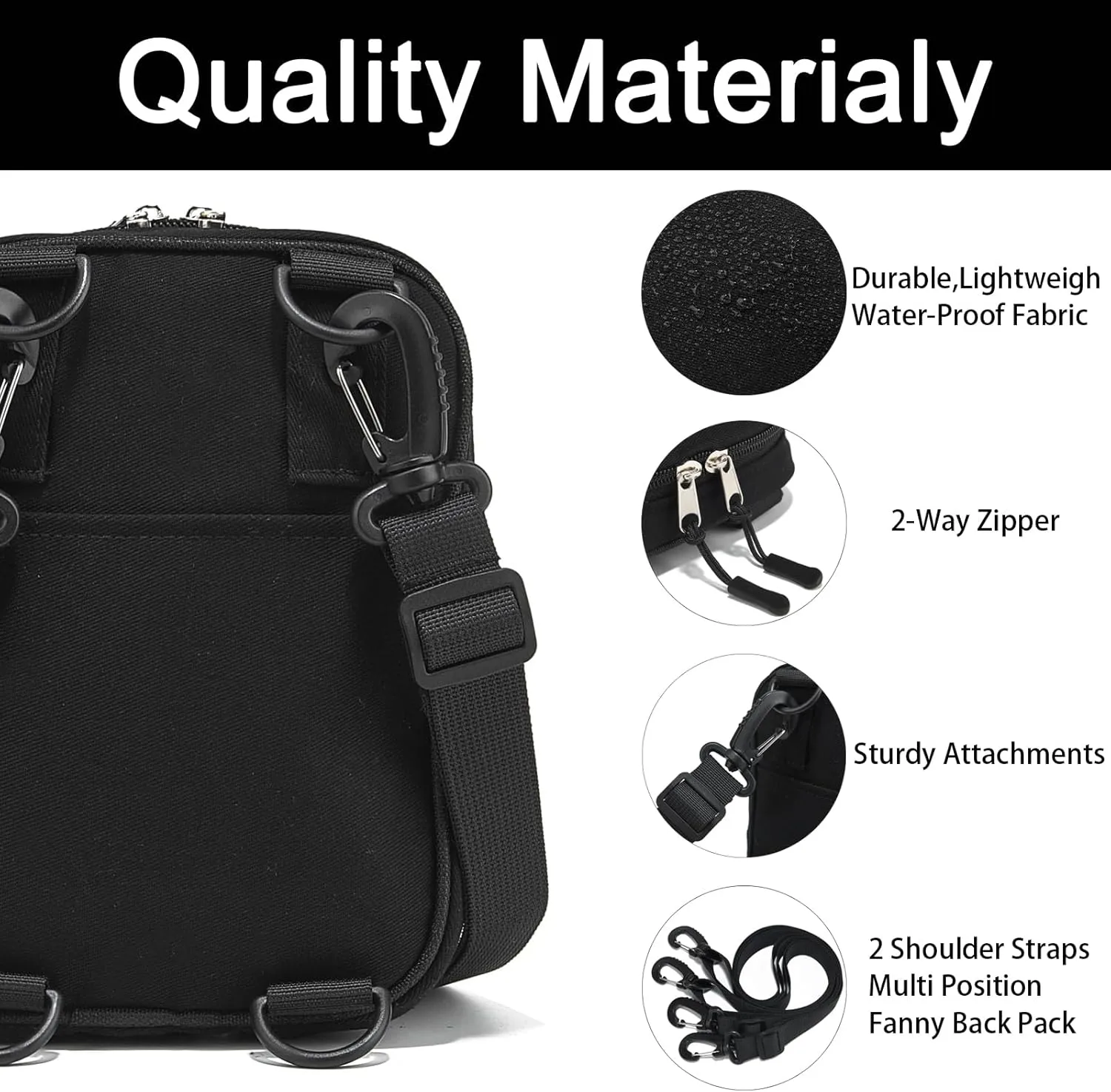Small Crossbody Bag Waterproof Purse with 2-Way Zips and 2 Straps for Women Men Travel,Multi Position Cross Body Bag(Purple)