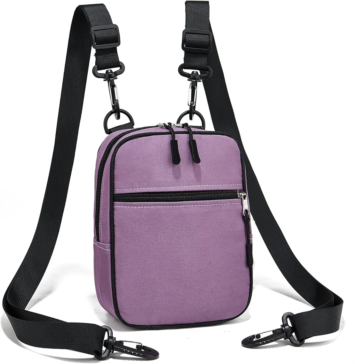 Small Crossbody Bag Waterproof Purse with 2-Way Zips and 2 Straps for Women Men Travel,Multi Position Cross Body Bag(Purple)