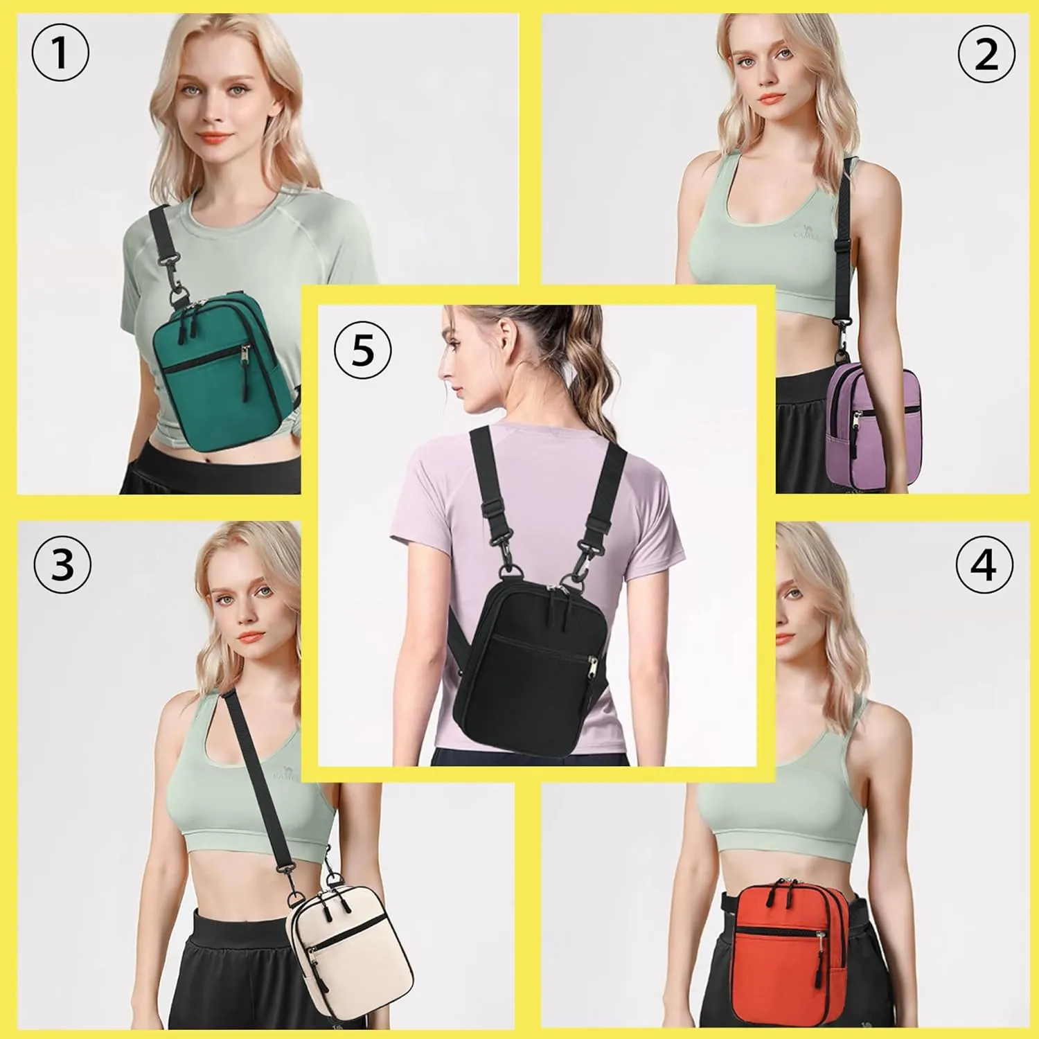 Small Crossbody Bag Waterproof Purse with 2-Way Zips and 2 Straps for Women Men Travel,Multi Position Cross Body Bag(Purple)