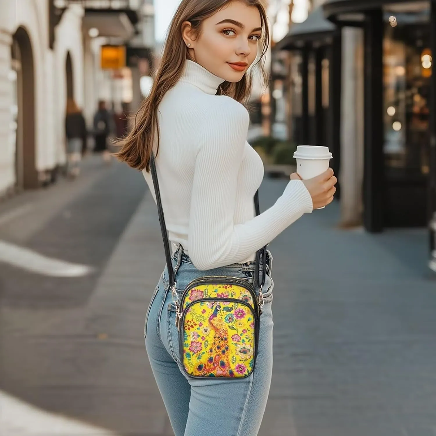 Small Crossbody Phone Bag, Hot Air Balloon PU Leather Cell Phone Purse Wallet, Mandala Folk Art Travel Sling Bag