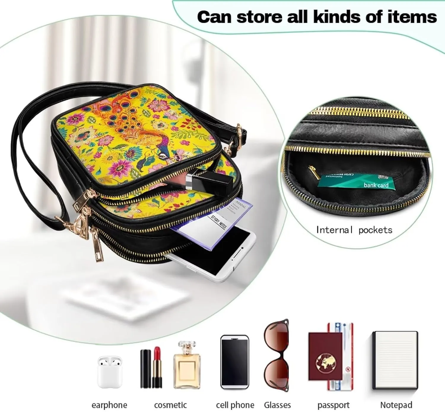 Small Crossbody Phone Bag, Hot Air Balloon PU Leather Cell Phone Purse Wallet, Mandala Folk Art Travel Sling Bag