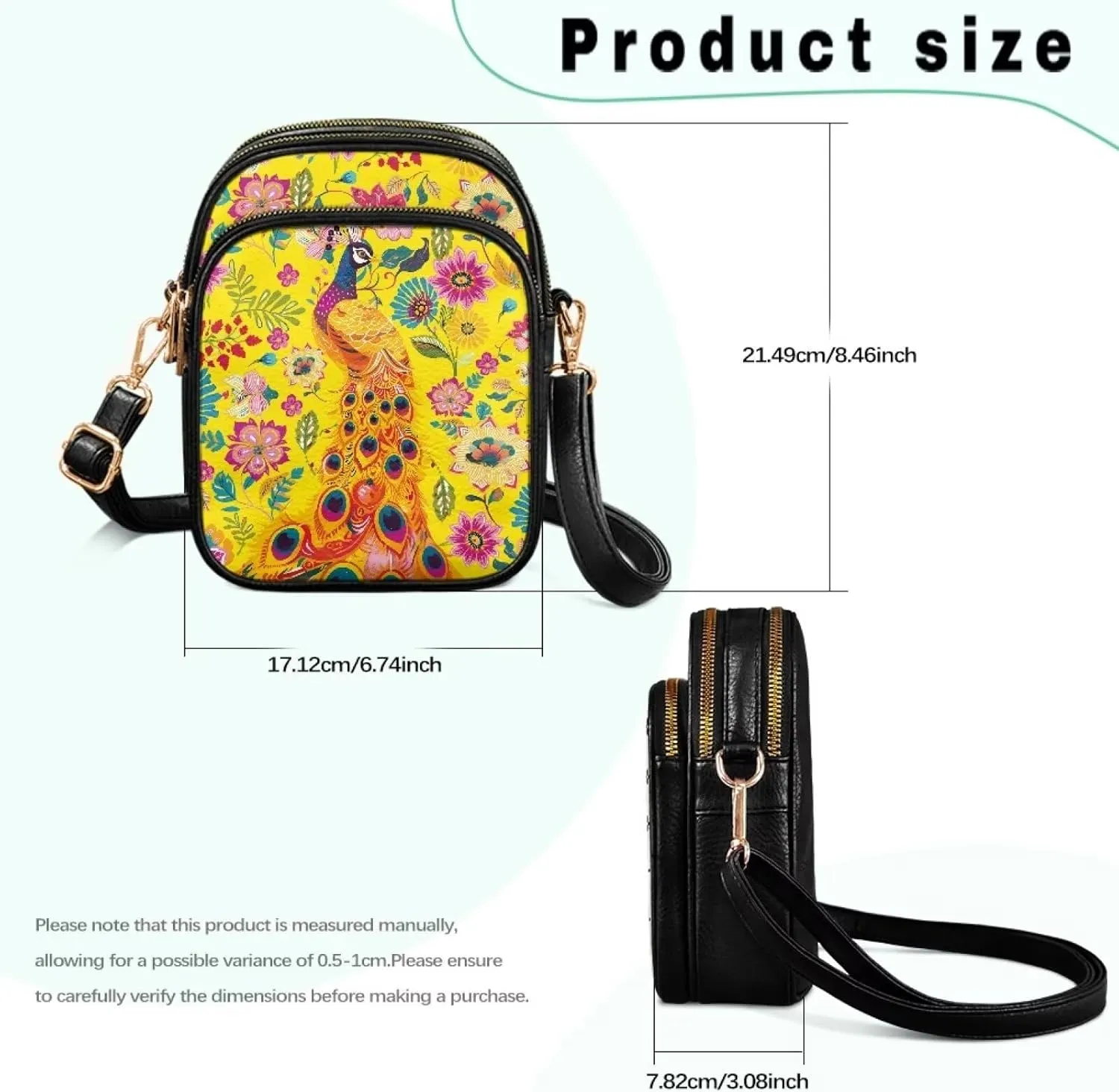 Small Crossbody Phone Bag, Hot Air Balloon PU Leather Cell Phone Purse Wallet, Mandala Folk Art Travel Sling Bag