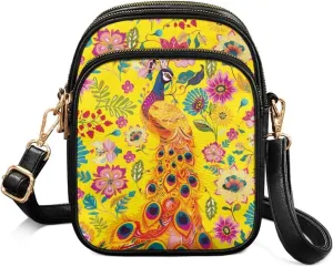 Small Crossbody Phone Bag, Hot Air Balloon PU Leather Cell Phone Purse Wallet, Mandala Folk Art Travel Sling Bag