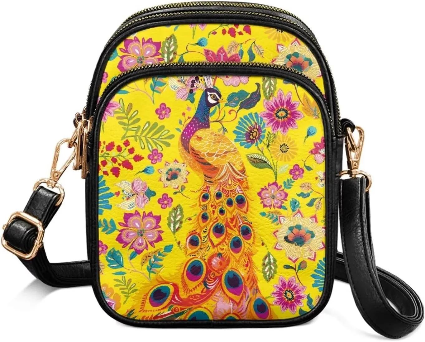 Small Crossbody Phone Bag, Hot Air Balloon PU Leather Cell Phone Purse Wallet, Mandala Folk Art Travel Sling Bag
