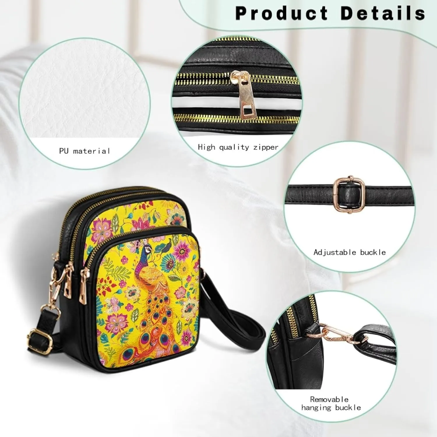 Small Crossbody Phone Bag, Hot Air Balloon PU Leather Cell Phone Purse Wallet, Mandala Folk Art Travel Sling Bag