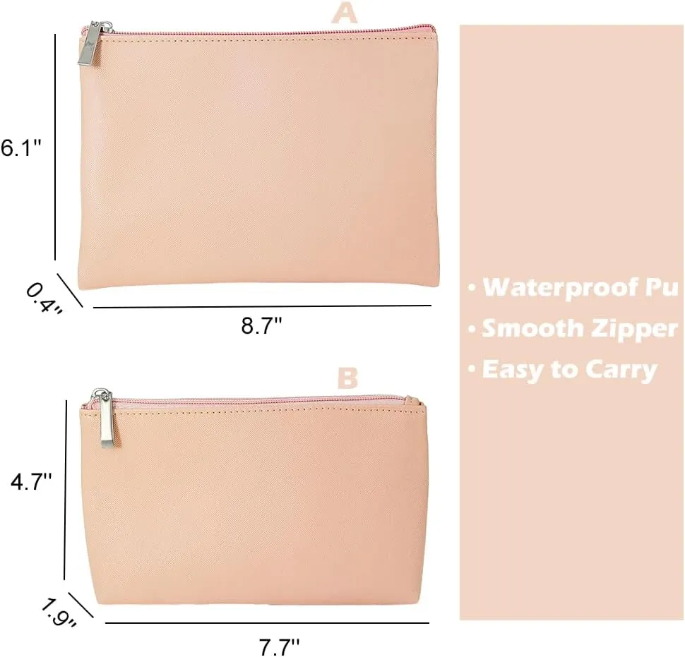 Small Makeup Bags for Women, 2 Pcs Pu Leather Makeup Pouch, Travel Multifunctional Storage Bag Organizer for Makeup Brushes, Blush