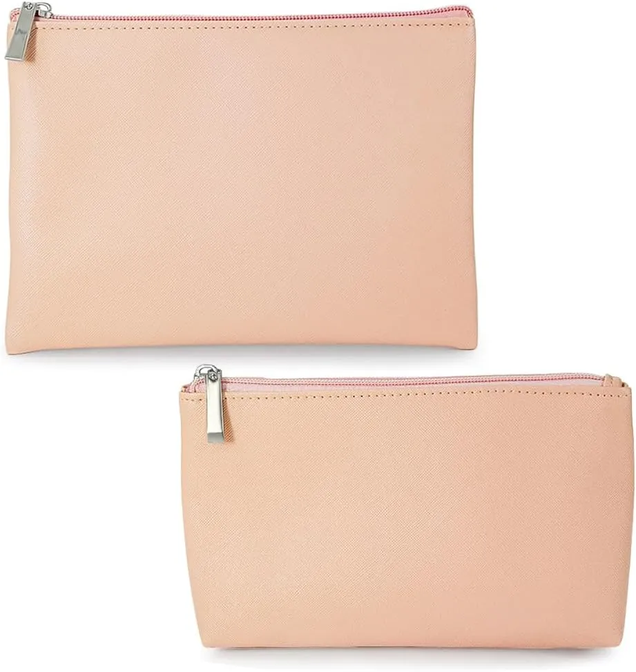 Small Makeup Bags for Women, 2 Pcs Pu Leather Makeup Pouch, Travel Multifunctional Storage Bag Organizer for Makeup Brushes, Blush