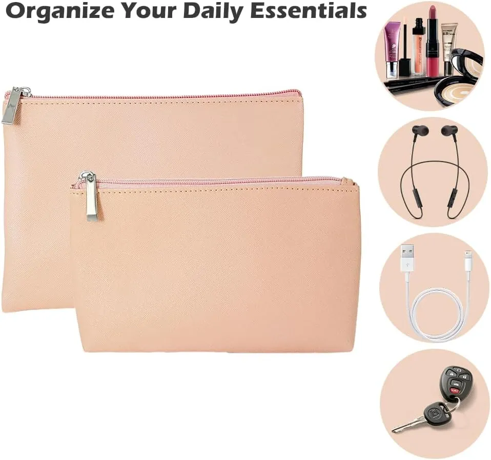 Small Makeup Bags for Women, 2 Pcs Pu Leather Makeup Pouch, Travel Multifunctional Storage Bag Organizer for Makeup Brushes, Blush