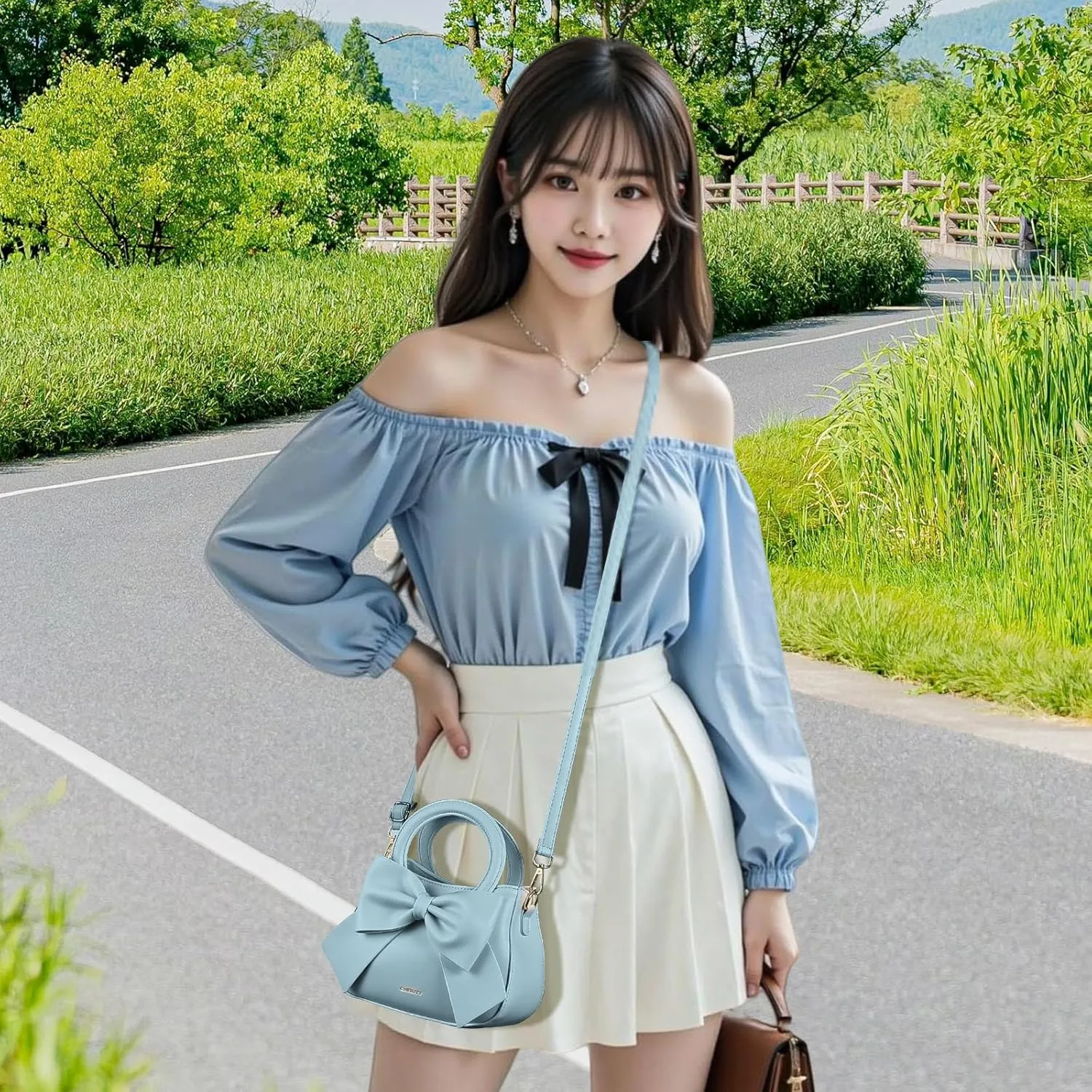 Small Purses for Women Crossbody Bag, Vegan Leather Crossbody Purses and Handbags with Top Carry Handle and Cute Bow Knot
