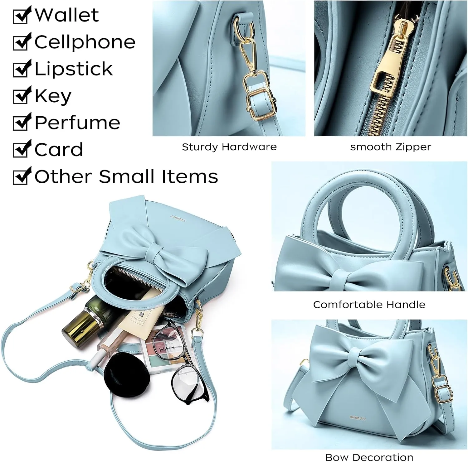 Small Purses for Women Crossbody Bag, Vegan Leather Crossbody Purses and Handbags with Top Carry Handle and Cute Bow Knot