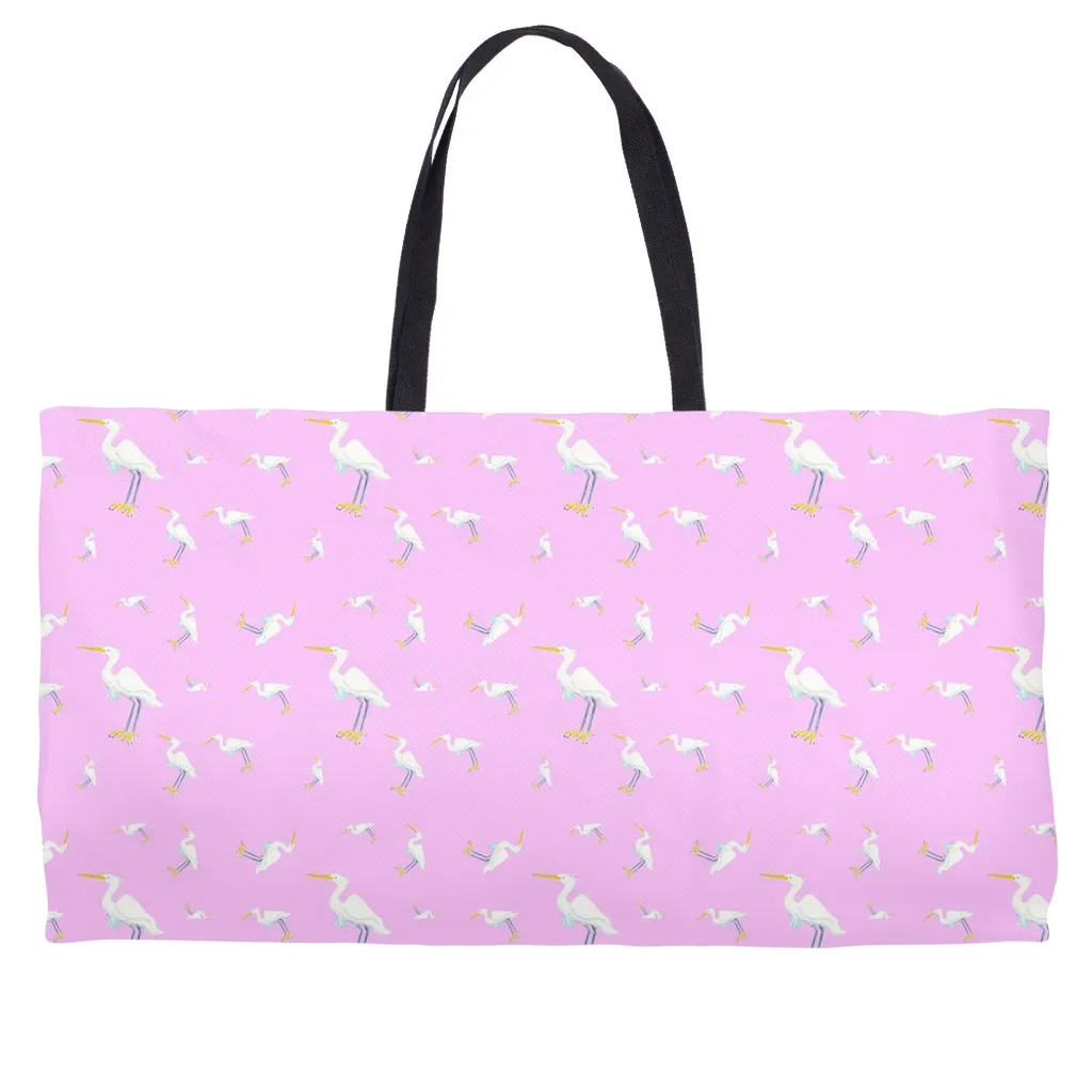 Snowy Egret Pattern Weekender Tote (Pink)