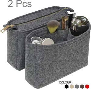 Soyizom Bag Insert Organizer,2 Packs Insert Purse Organizer Fits For Neo Noe, Small Handbag Purse Neo Noe Organizer with Zipper for Women,Grey