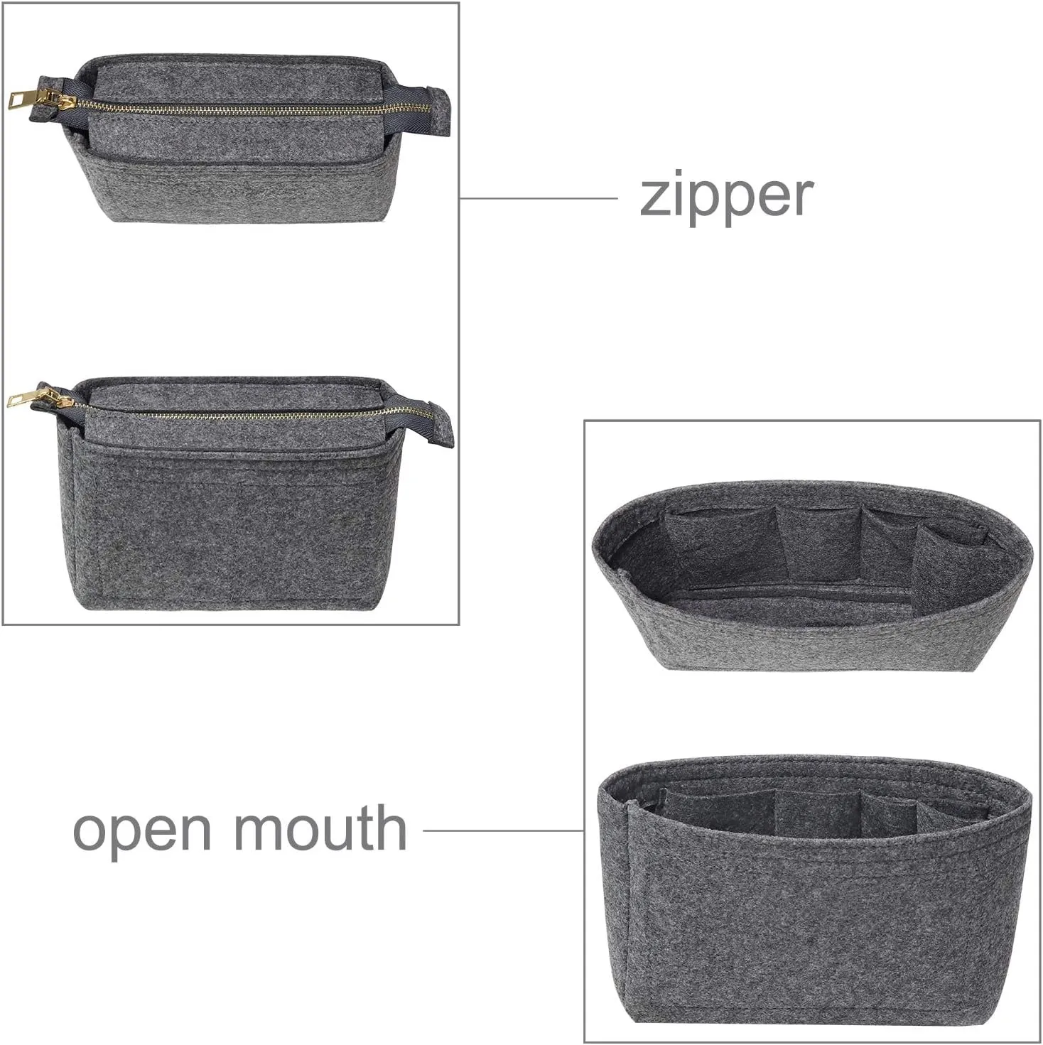 Soyizom Bag Insert Organizer,2 Packs Insert Purse Organizer Fits For Neo Noe, Small Handbag Purse Neo Noe Organizer with Zipper for Women,Grey