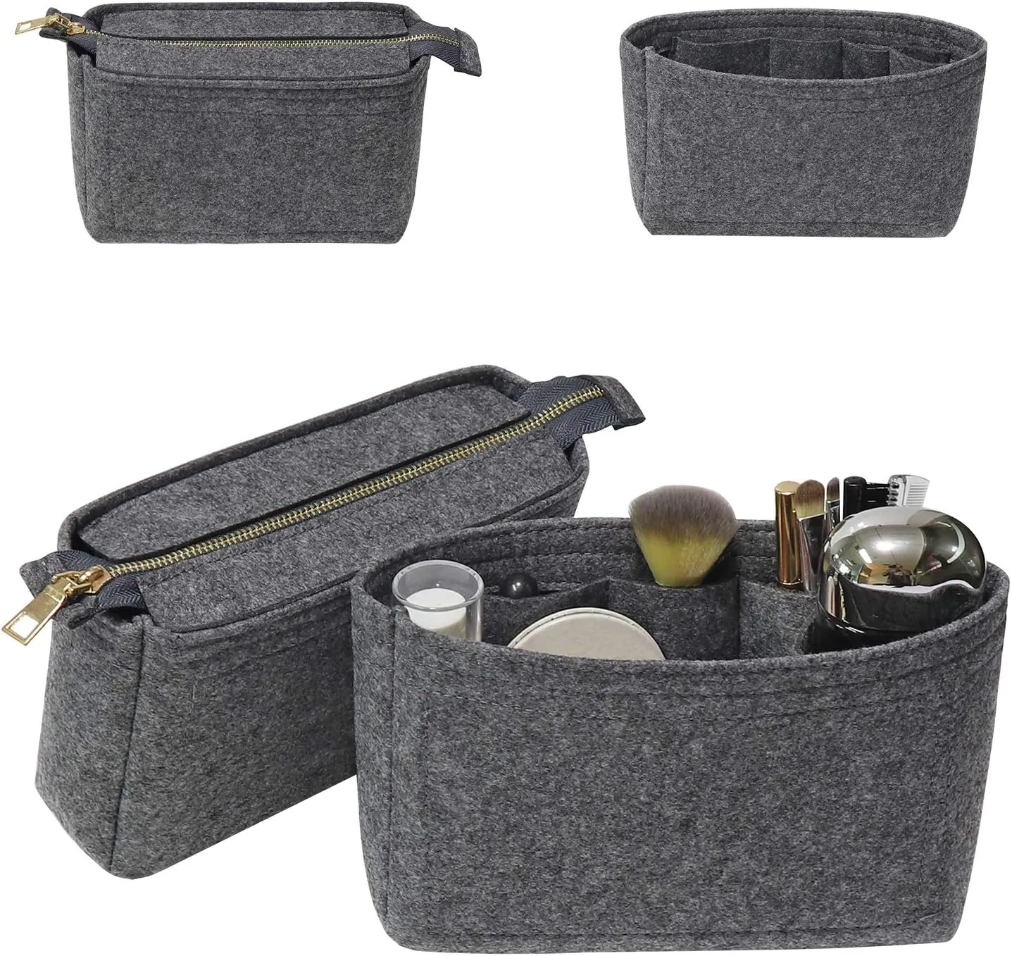 Soyizom Bag Insert Organizer,2 Packs Insert Purse Organizer Fits For Neo Noe, Small Handbag Purse Neo Noe Organizer with Zipper for Women,Grey