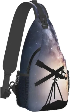 (Space Galaxy With Telescope) Crossbody Chest Bag For Men Women Lightweight Sling Backpack Adjustable Shoulder Bag For Travel Outdoor Daily Use