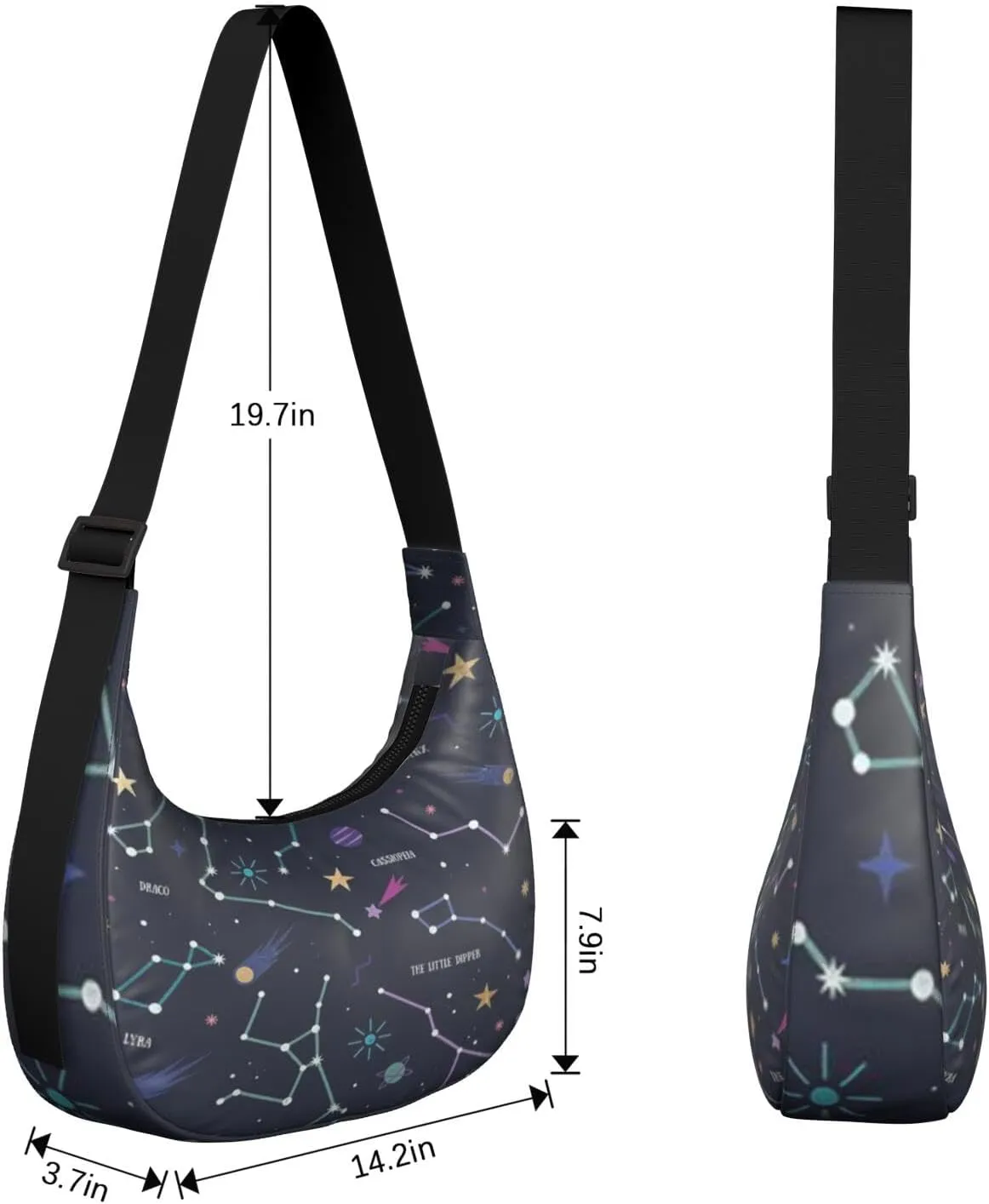Space Sling Crossbody Bag for Women Crescent Bag with Adjustable Strap Waterproof Nylon Galaxy Shoulder Bag for Daily Work