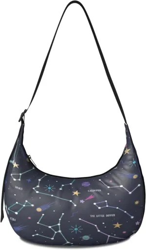 Space Sling Crossbody Bag for Women Crescent Bag with Adjustable Strap Waterproof Nylon Galaxy Shoulder Bag for Daily Work