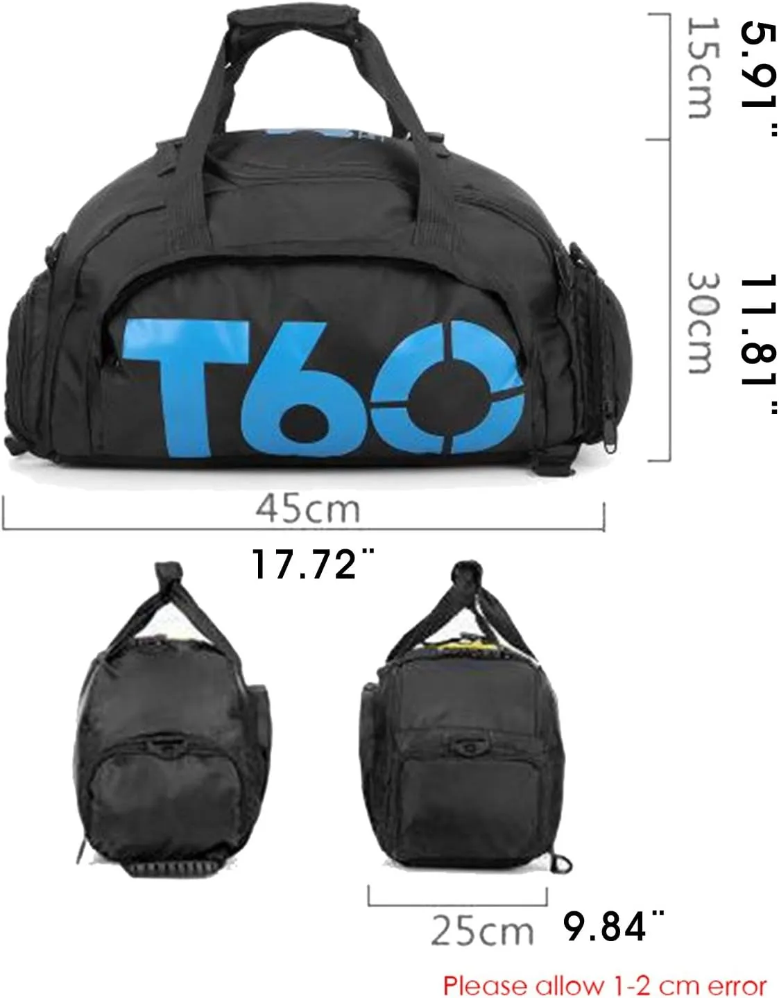 Sports Duffels Backpacks Gym Bags Waterproof - Travel Duffel Bag with Shoes Compartment for Men and Women, Fitness, Yoga (Blue)