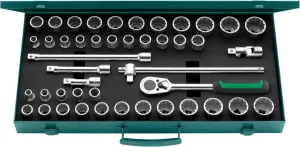 Stahlwille 96030140 45-Piece 1/2" Socket Set with Ratchet, Extensions, T-Handle, and Universal Joint in Sturdy Sheet Steel Case, Made in Germany