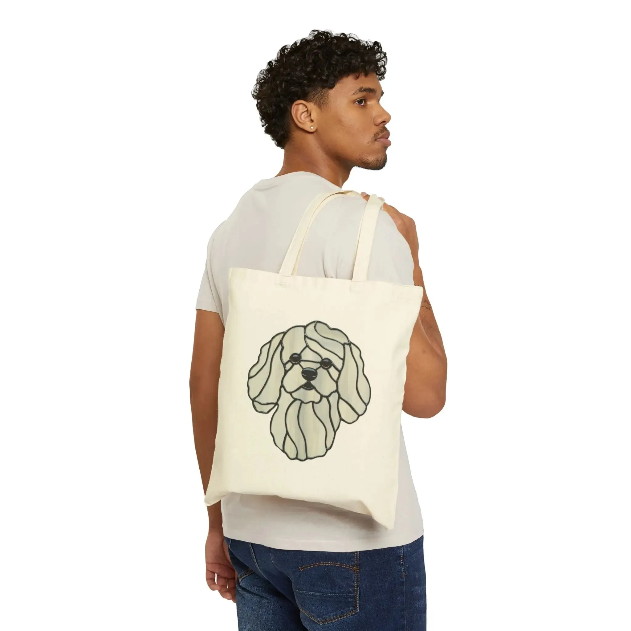 Stained Glass Bichon Frise Cotton Canvas Tote Bag