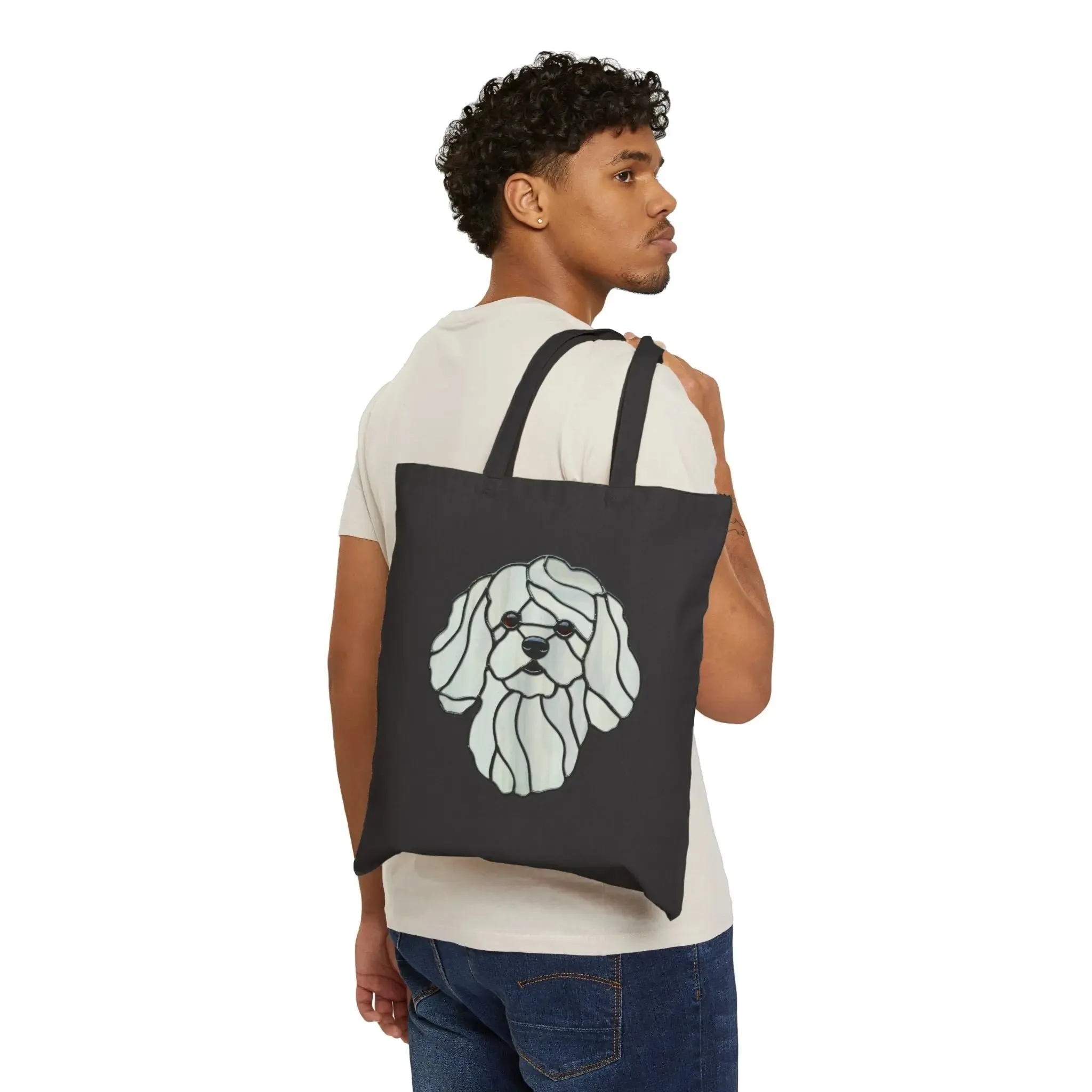 Stained Glass Bichon Frise Cotton Canvas Tote Bag