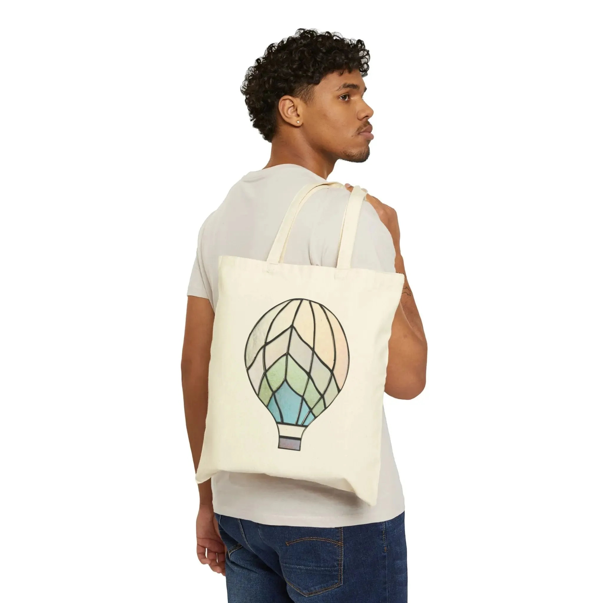 Stained Glass Hot Air Balloon Cotton Canvas Tote Bag