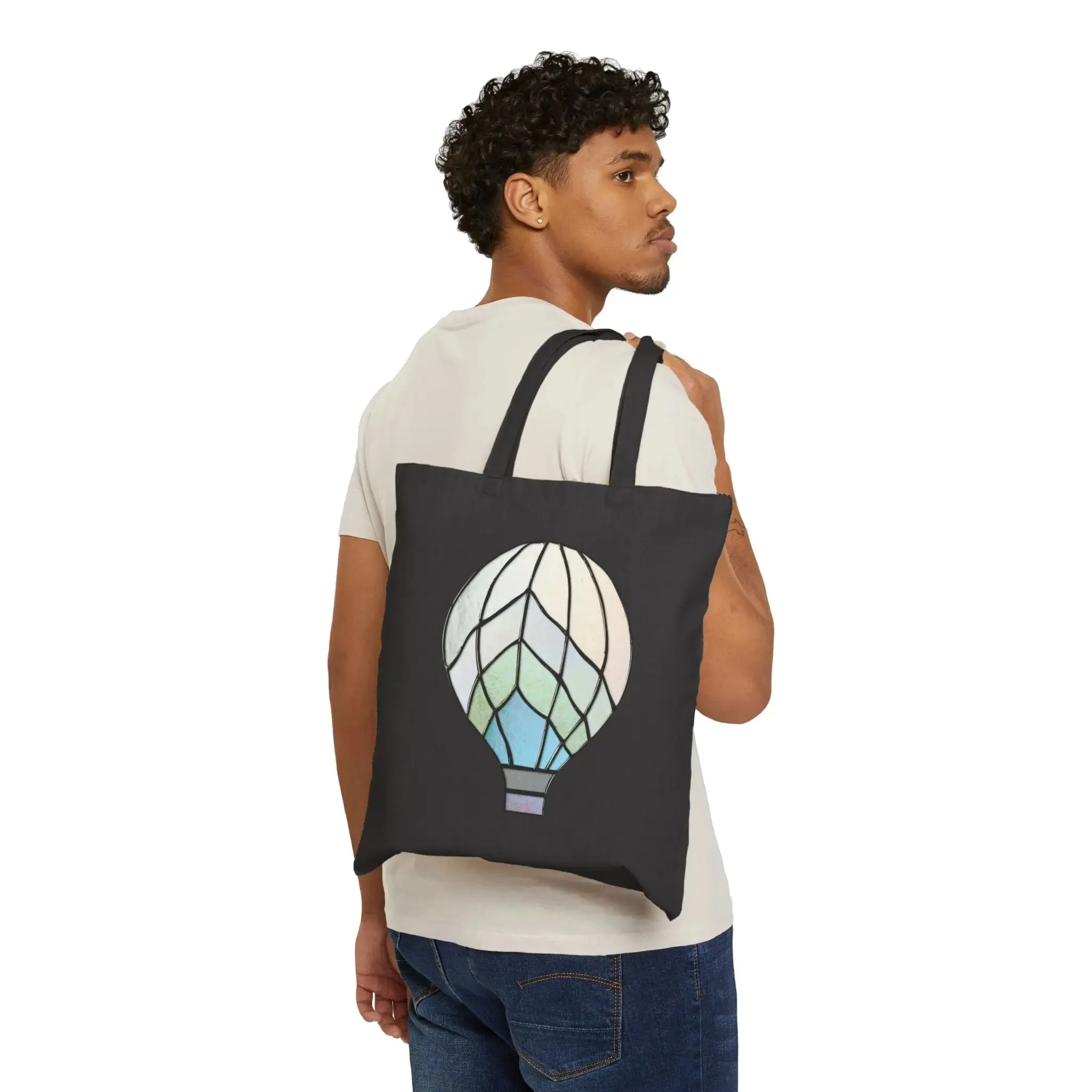 Stained Glass Hot Air Balloon Cotton Canvas Tote Bag