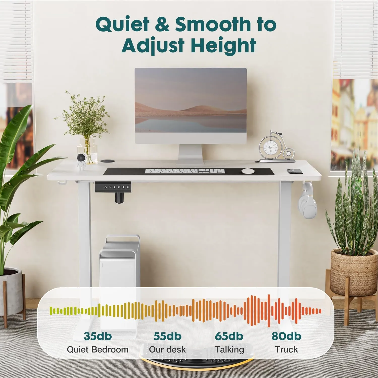 Standing Desk, Adjustable Height Electric Sit Stand Up Down Computer Table, 40x24 Inch Ergonomic Rising Modern Lift Motorized Gaming Desktop Workstation for Work Home Office, White