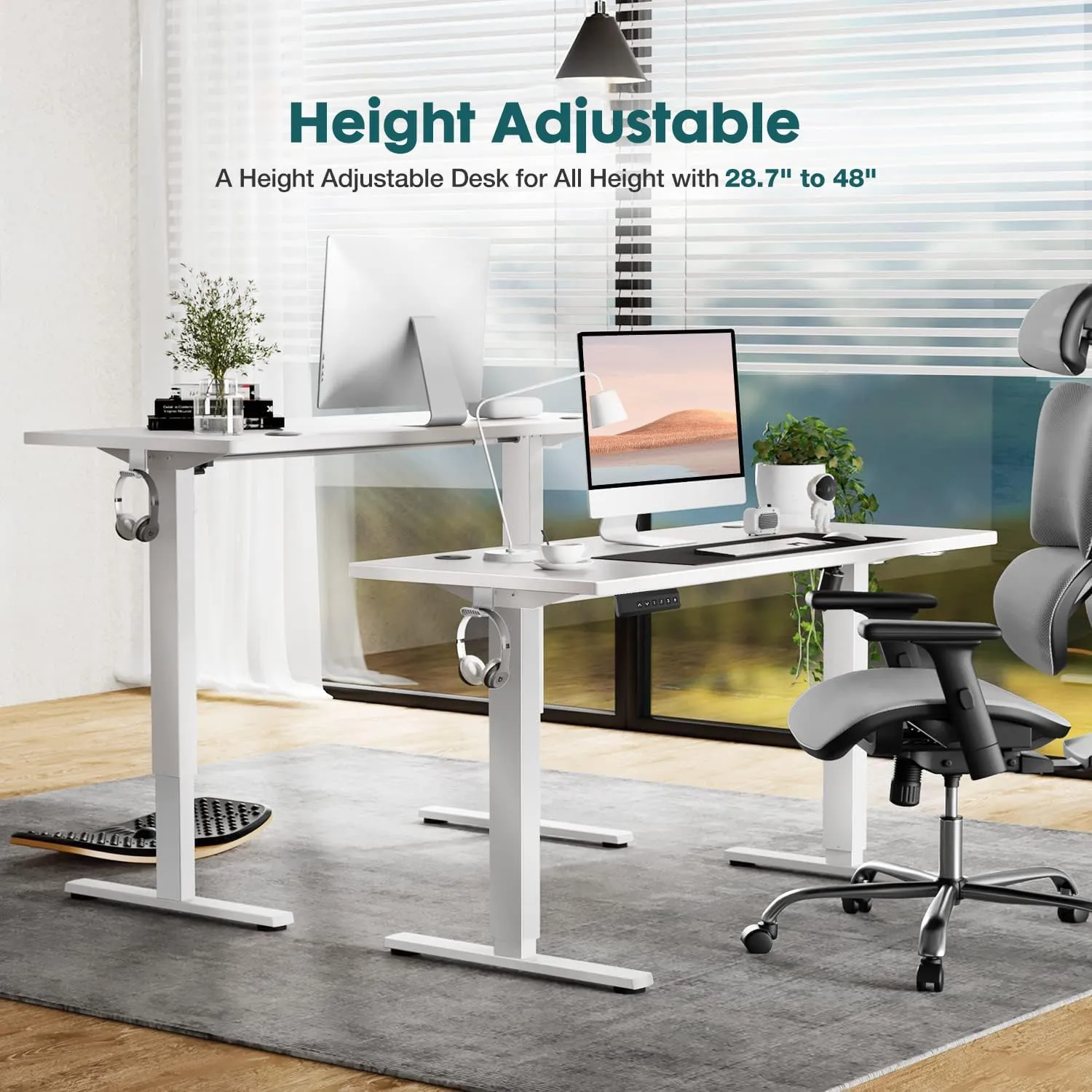 Standing Desk, Adjustable Height Electric Sit Stand Up Down Computer Table, 40x24 Inch Ergonomic Rising Modern Lift Motorized Gaming Desktop Workstation for Work Home Office, White