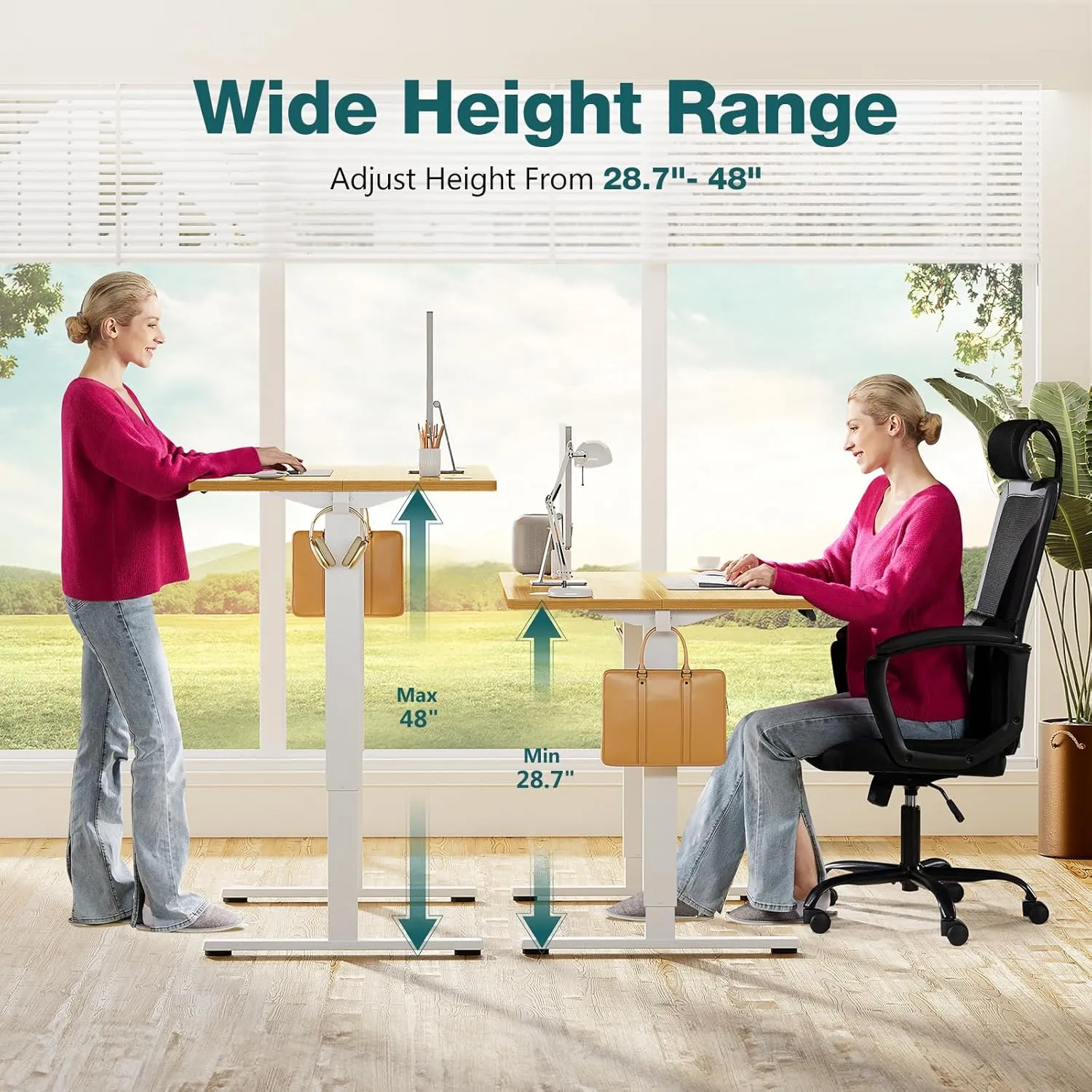 Standing Desk, Adjustable Height Electric Sit Stand Up Down Computer Table, 63x24 Inch Ergonomic Rising Modern Lift Motorized Gaming Desktop Workstation for Work Home Office - Natural