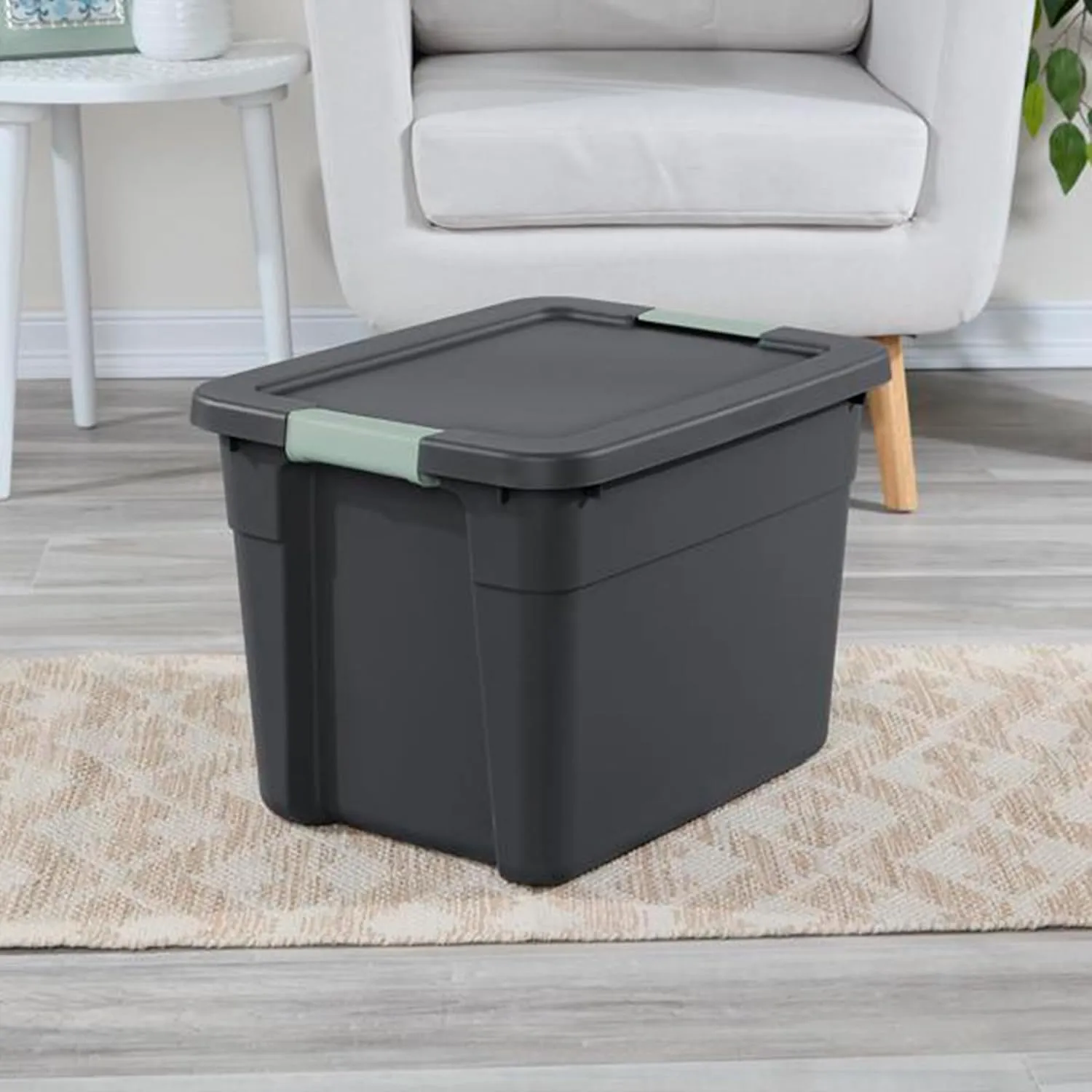 Sterilite 6 Pack Latch Tote, Stackable Plastic Storage Container, 12 Gallon, Gray/Green