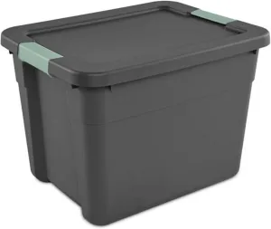 Sterilite 6 Pack Latch Tote, Stackable Plastic Storage Container, 12 Gallon, Gray/Green