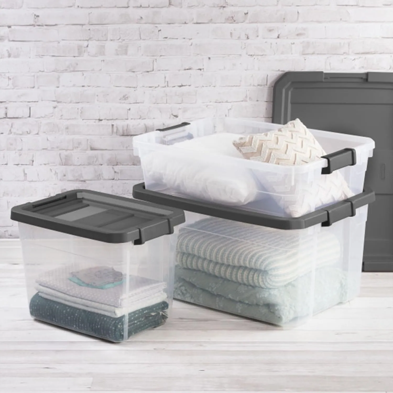 Sterilite 6-Pack Modular Stacker Box, Durable Clear Plastic Storage Bins with Latching Lids, 16 Quart - Stackable Organizing Container Boxes for Closet, Bathroom, and Office