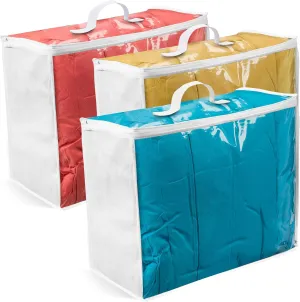 Storage Bags 18x15x9, 3 Pack Durable Zippered Storage Bags for Comforters, Blankets, Clothes and Bedding - Breathable Nonwoven with Clear Front for Easy Organizing