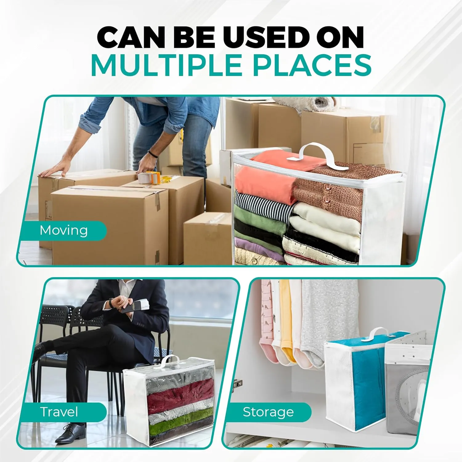 Storage Bags 18x15x9, 3 Pack Durable Zippered Storage Bags for Comforters, Blankets, Clothes and Bedding - Breathable Nonwoven with Clear Front for Easy Organizing