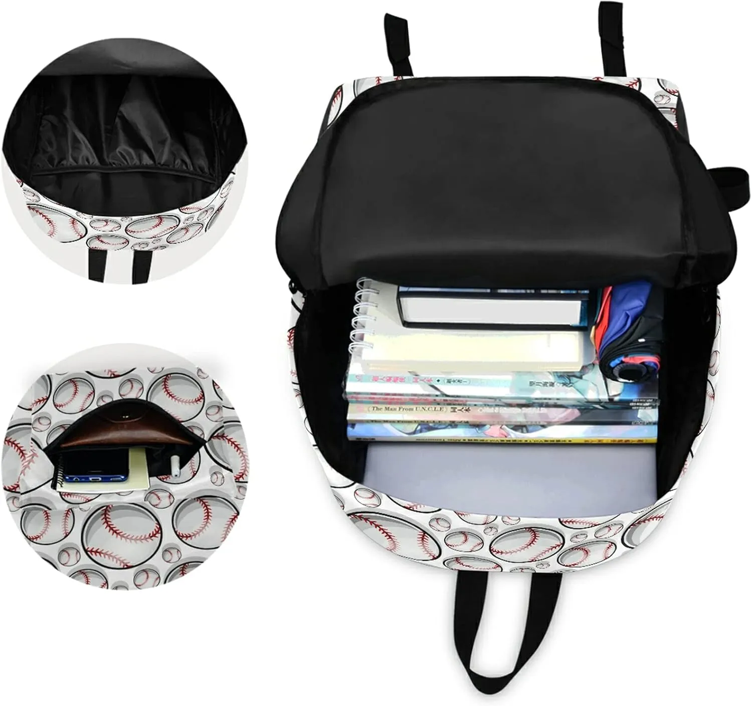 Stylish Baseball Pattern Sport Casual Polyester Computer Backpack Large Daypack for Business Sport Travel School Bookbags