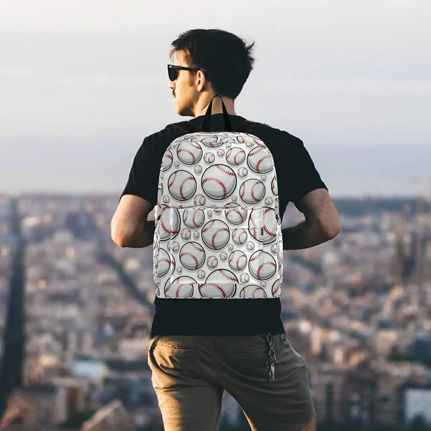 Stylish Baseball Pattern Sport Casual Polyester Computer Backpack Large Daypack for Business Sport Travel School Bookbags