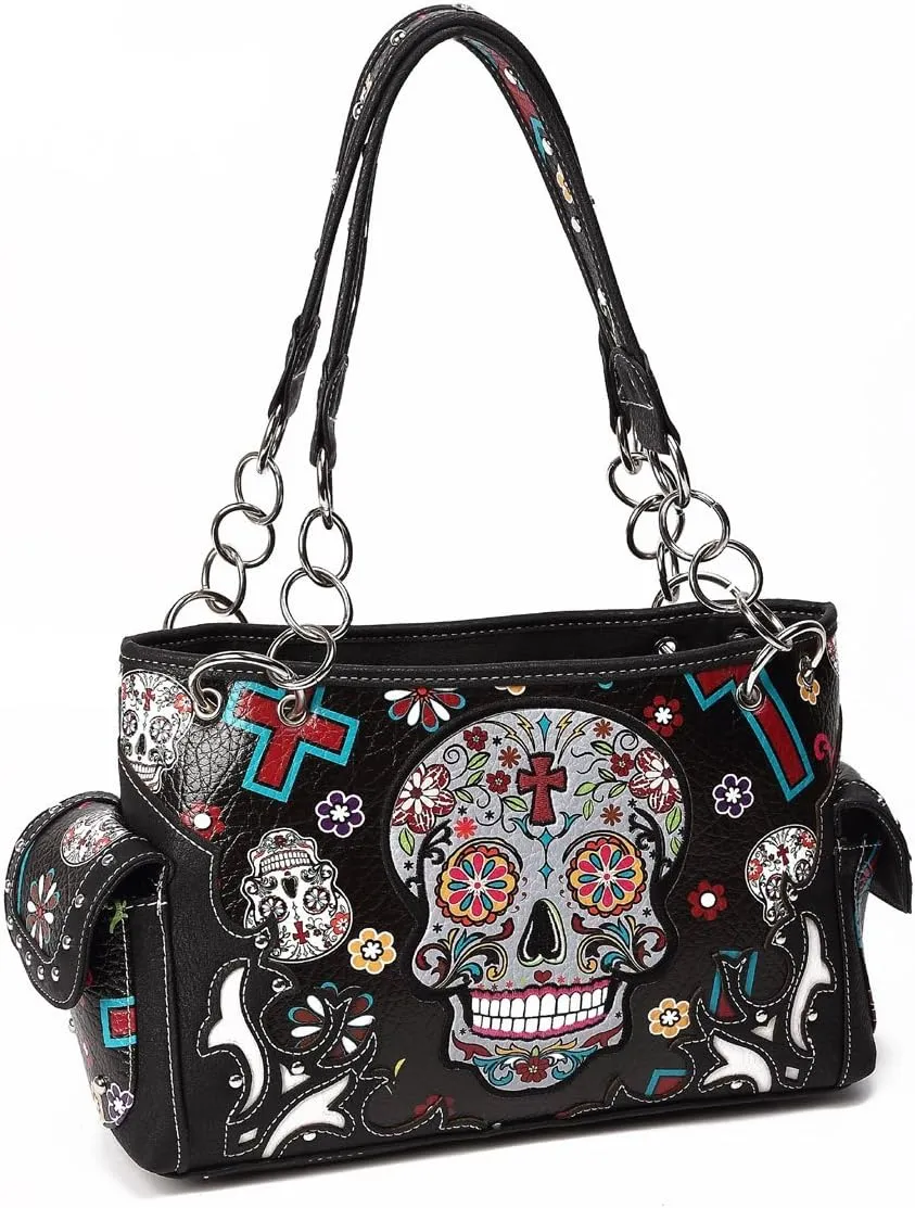 Sugar Skull Purse with Concealed Carry Pocket Day of The Dead Handbag