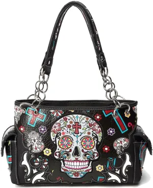 Sugar Skull Purse with Concealed Carry Pocket Day of The Dead Handbag