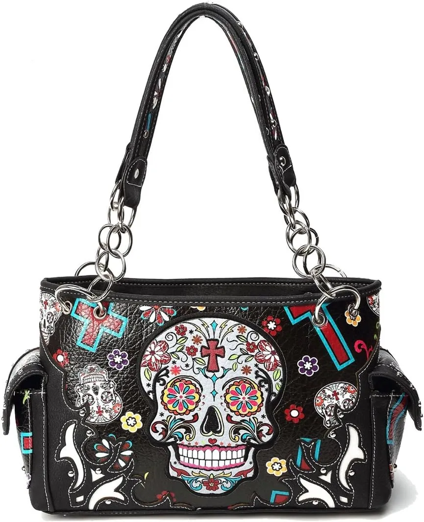 Sugar Skull Purse with Concealed Carry Pocket Day of The Dead Handbag