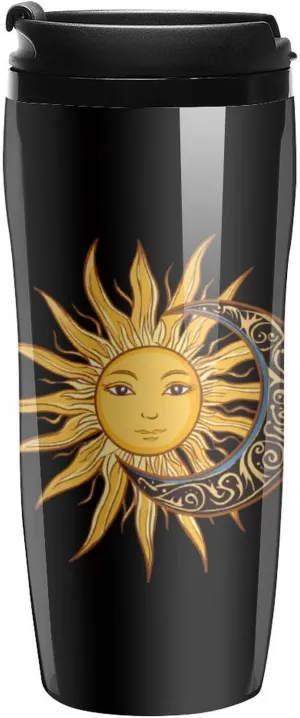 Sun And Moon Coffee Mug with Lid Portable Tumbler Water Bottle for Travel Business 350ml